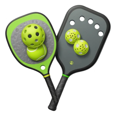 Modern Pickleball paddle, dark grey. Pickleball ball beside or on top the paddle florescent green at 45 degrees sticker