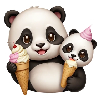 A happy cat emoji + Panda eating ice cream sticker