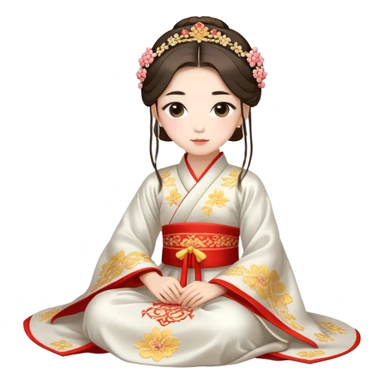 Beautiful girl wearing Hanfu wedding dress sitting sticker