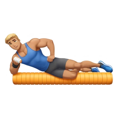 buff guy lying lats down on foam-roller sticker