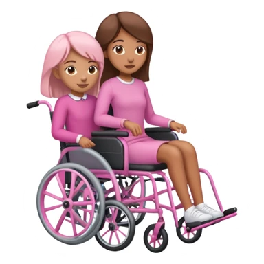 One tan skin sister pushing her light brown skin sister in a pink wheelchair sticker
