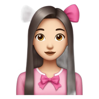 19 year old chinese american girl who loves bows and pink with long straight dark brown hair and a round face sticker