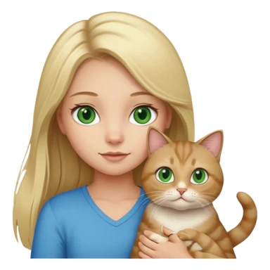 blonde girl with long blonde hair and blue eyes with tabby brown cat with green eyes and chubby gray cat with big green eyes sticker