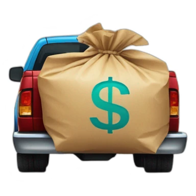 big bag with a dollar sign on it being transported on the back of a pickup truck sticker
