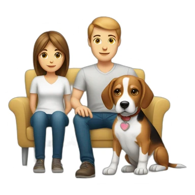 Brown hair White boy and girl with beagle Sit on couch sticker