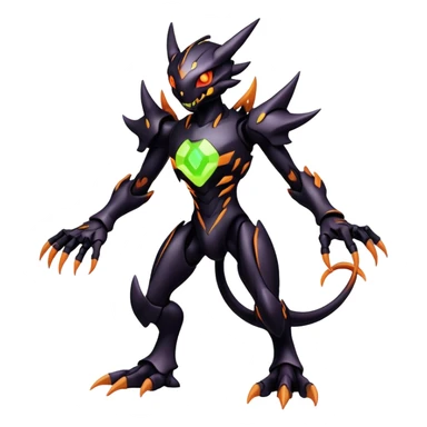 futuristic dark shadowy evil neon-glowing warm-colored Fakémon-Digimon-hybrid-creature (full body) sticker