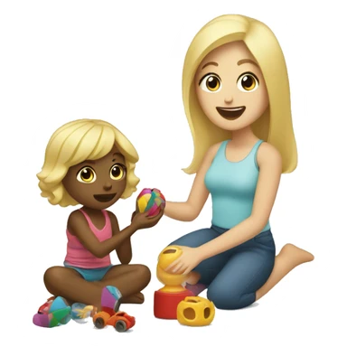 blonde women playing with blonde child with toys sticker