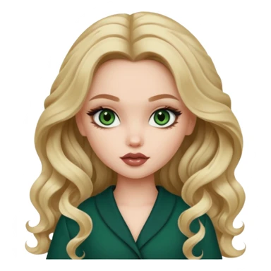 pale skin, girly bratz baddie, beautiful dark green eyes, bratz makeup, long dark blonde wavy hair sticker
