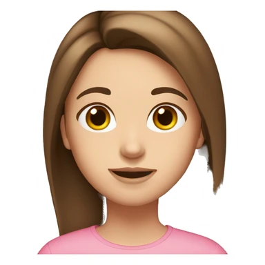 Girl, medium long length brown hair,  brown eyes, pink shirt, sticker