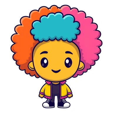 Funky character with colorful afro hairstyle, disco style sticker