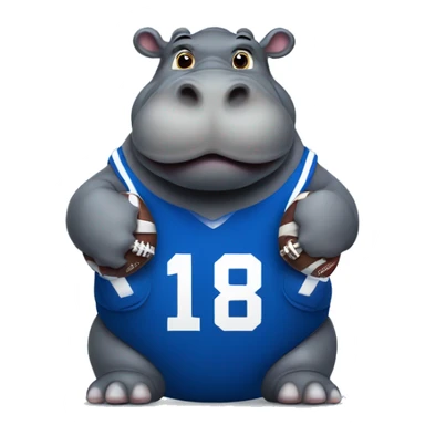 hippo holding football with  royal blue jersey sticker