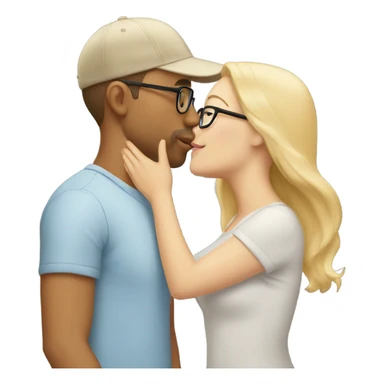 blonde woman with glasses and men with light skin and cap kissing sticker