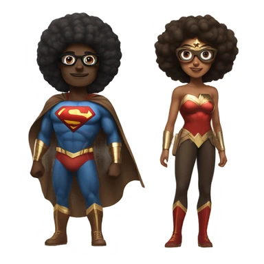 afro wonderwoman with brown superman with glasses sticker