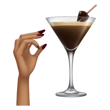 “Generate a tan female hand holding an espresso martini cocktail in a classic martini glass, with burgundy-painted nails and no face or body, just the hand holding the glass.” sticker