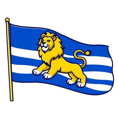 Flag of Zeeland with blue and white wavy stripes and a yellow lion sticker