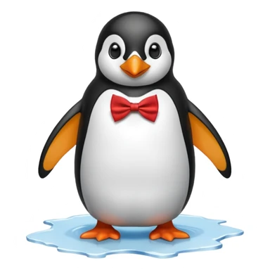 penguin, red bow tie, standing on small ice melting sticker