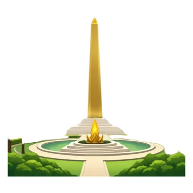 Cinematic Realistic Monas Landmark Emoji, showcasing the National Monument in Jakarta, a towering obelisk with a golden flame, set within a lush park under a clear, radiant sky. sticker