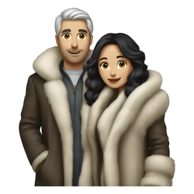 Dark haired White couple in long fur coats sticker