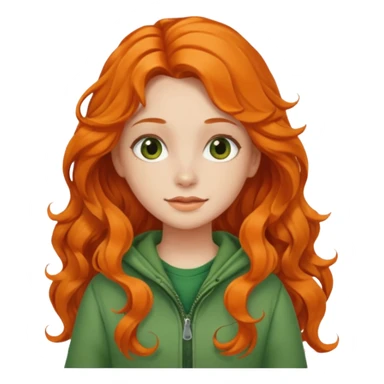 orange wavy long hair girl with wearing green cottage core clothes sticker