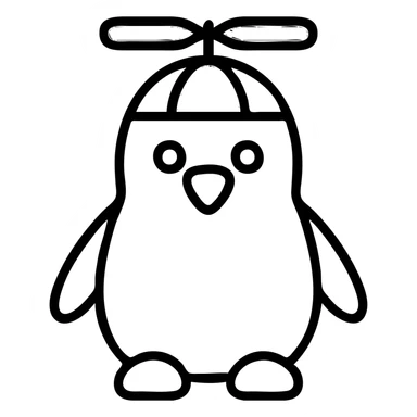 Change the penguin's propellor beanie to blue and purple, keep the outlined icon style, with no background. sticker