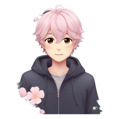 Gorgeous pastel anime style shojo guy with blushing face and flowers aesthetic trending style outside sticker