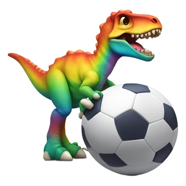 Rainbow dinosaur with a football sticker