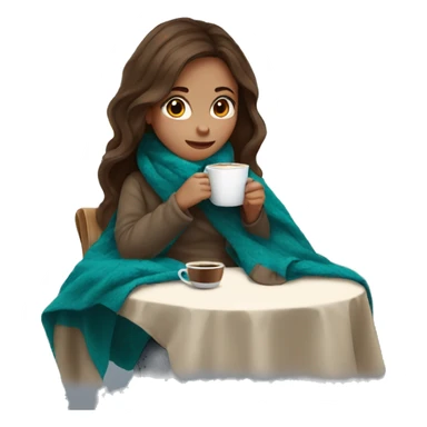 Brown hair Girl drinking coffee, with a cozy blanket sticker