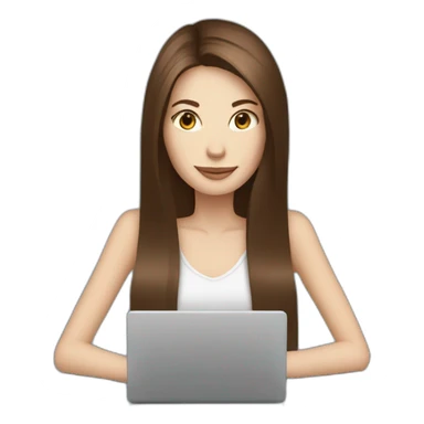 woman with long straight brown hair and pale skin and a laptop on her head drinking coffee sticker