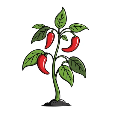 Hand drawn pepper plant with green leaves and red chili peppers sticker