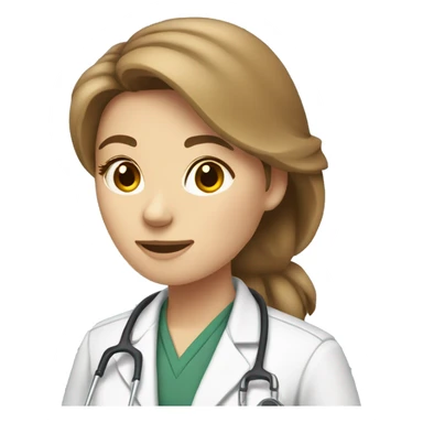 Female light brown hair veterinarian with an emu sticker