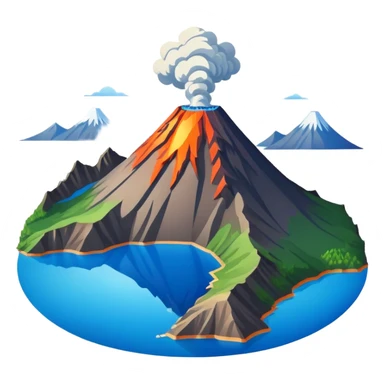 Changbai Mountain with crater lake Jilin, simplified emoji style with bold outlines and bright colors, cartoon style volcano with blue lake inside sticker