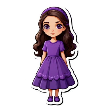 White girl with long dark brown hair in a purple dress sticker