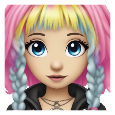 Blue eyed long eye lashes pout blonde and pink hair pale hime gyaru girl, hot pink and yellow split-dyed hair, nose ring, elf ears, dark makeup, punk clothes sticker