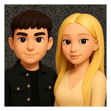 Slightly increase the volume of the upper body of the girl and move the girl away from the boy, preserving the style of the image. sticker