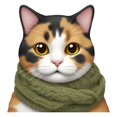 Fat Calico cat wearing a knit scarf sticker