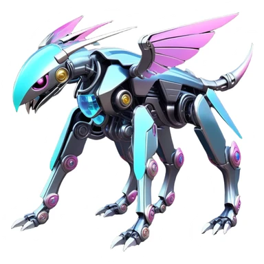  Epic legendary rare glowing mechanical Shiny sparkly transparent bioluminescent luminescent vibrant bright pastel dark exotic iridescent colorful gradients futuristic modern metallic glossy glittery fantasy-cyber-Fakémon-Vernid-Palkia-mecha-creature sticker