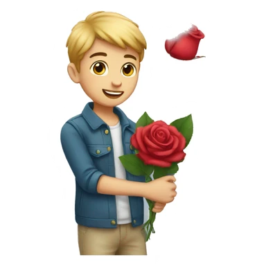 Boy giving rose sticker