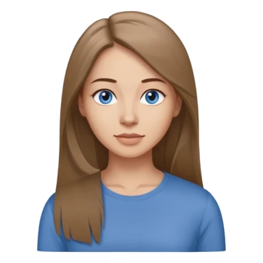 a woman, 30 years old, light skin with medium brown straight hair, long hair. blue eyes. No eyeglasses. Grey top. sticker