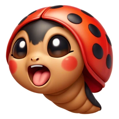Cinematic Adorable Yawning Ladybug Portrait Emoji, Head tilted slightly with a dramatic, wide-open yawn, showcasing a small, rounded form with softly drooping wings and sleepy, half-closed eyes, Simplified yet irresistibly cute features, highly detailed, glowing with a soft, cozy red glow, high shine, relaxed yet expressive, stylized with a dash of whimsical nature charm, soft glowing outline, capturing the essence of a drowsy ladybug that appears ready to stretch and yawn its way out of the screen! sticker
