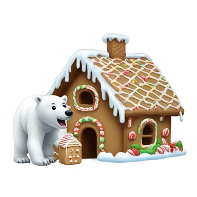 Polar bear licking gingerbread house sticker