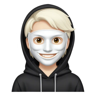 A serial killer wearing a white mask and a black hoodie and smiling sticker
