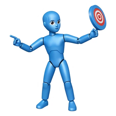 blue test dummy with a tracking target sticker