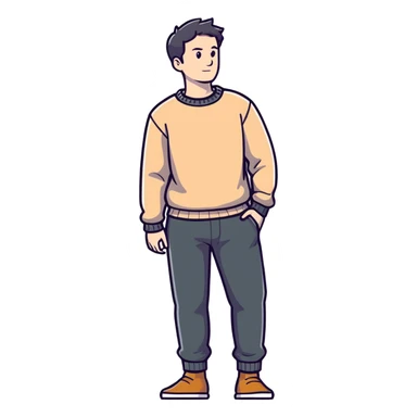 full body lean male figure wearing a sweater and pants, average build, not muscular, standing pose sticker