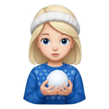 kid girl with sweater holding snowball sticker