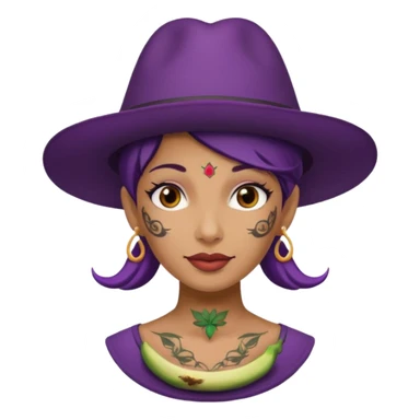 eggplant with woman hat  and face tattoed  sticker