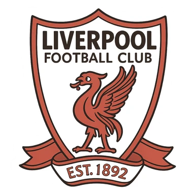 Liverpool Football Club logo, classic crest, red and white, iconic liver bird, football badge style sticker