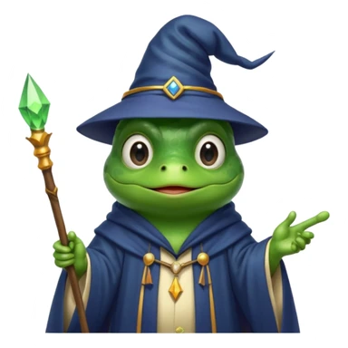 A smart frog in a hat and robes holds a pointer and with a smart face points out the mistake sticker