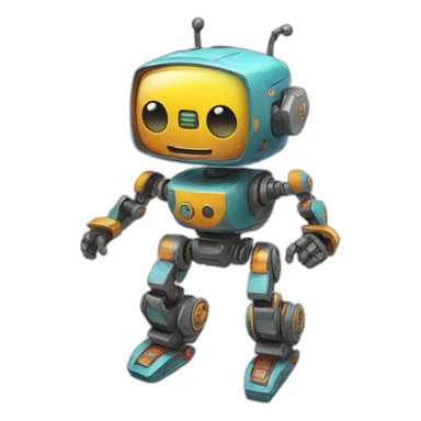 a cheerful multi-colored jumping robot sticker