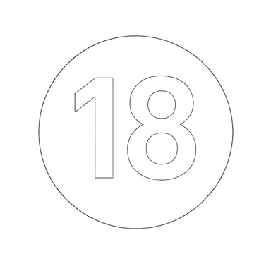 Remove the semi truck wheels from the image, leaving only a black circle with a bold white number 18 in the center. Keep the background transparent. The number 18 should be bold and clearly visible inside the black circle. sticker