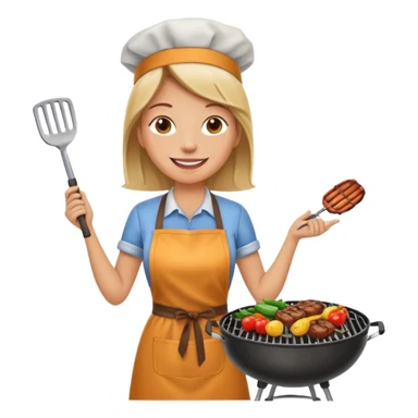 woman grilling bbq with grill andapron sticker